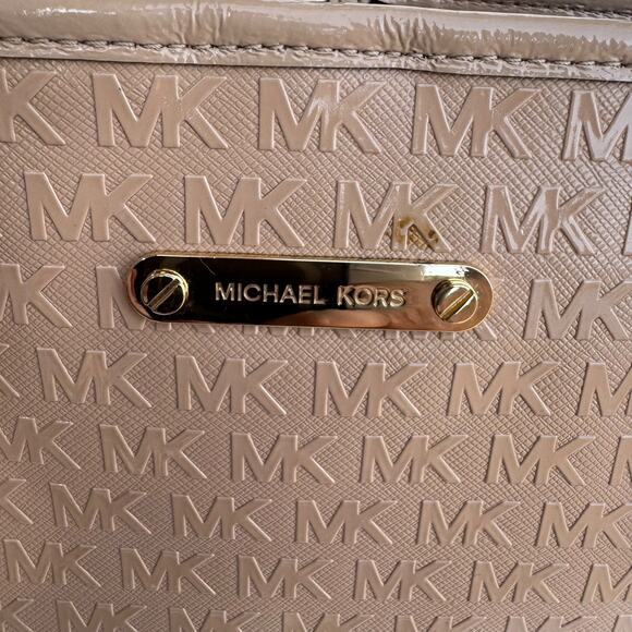 Michael Kors Signature Tan Patent Leather Double-Handle Tote Bag - Picture 3 of 16